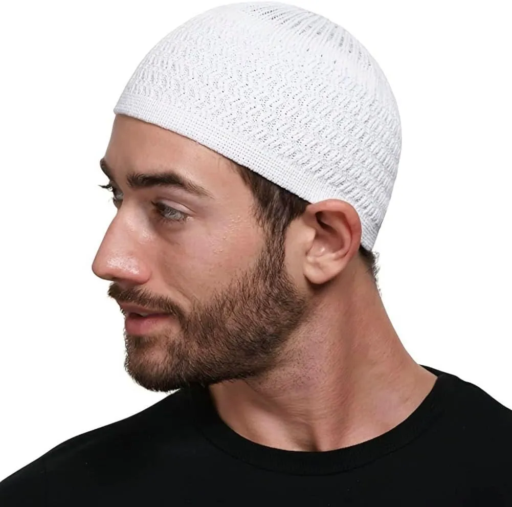 6 Pcs Knit Kufi Hats for Men Women Muslim Stretchy Skull Caps Cotton Helmet Liner Breathable Crochet Beanie Hat