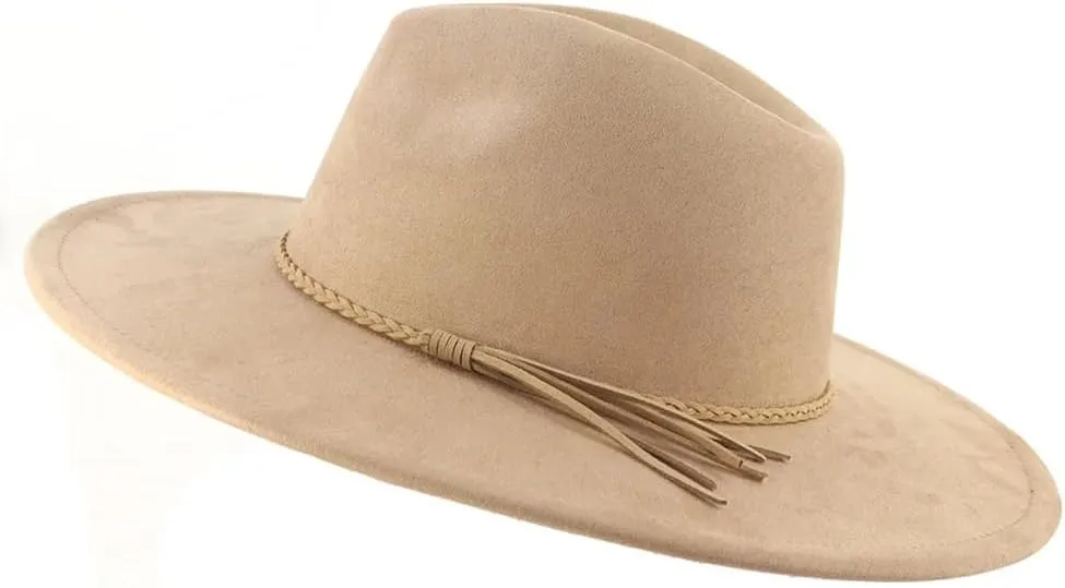 9.5CM Wide Brim Suede Tassel Top Hat Women Men Party Wedding Fedora Hat Panama Cap
