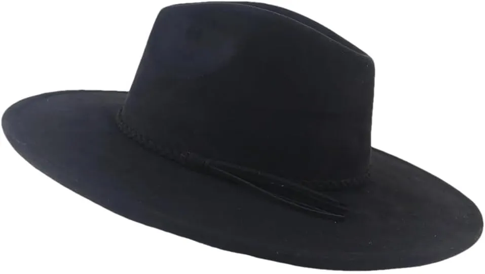 9.5CM Wide Brim Suede Tassel Top Hat Women Men Party Wedding Fedora Hat Panama Cap