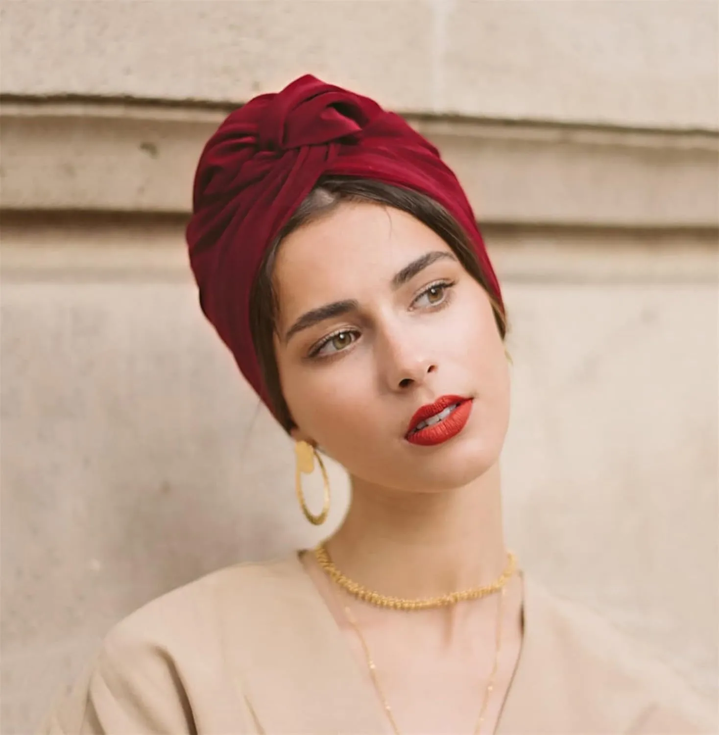 African Turban Beanie Hat Bowknot Headwrap Pre- tied Stretchy Daily Prom Headwraps for Women