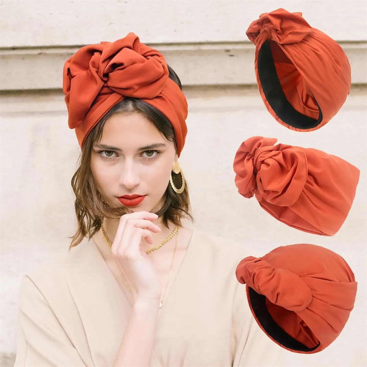 African Turban Beanie Hat Bowknot Headwrap Pre- tied Stretchy Daily Prom Headwraps for Women