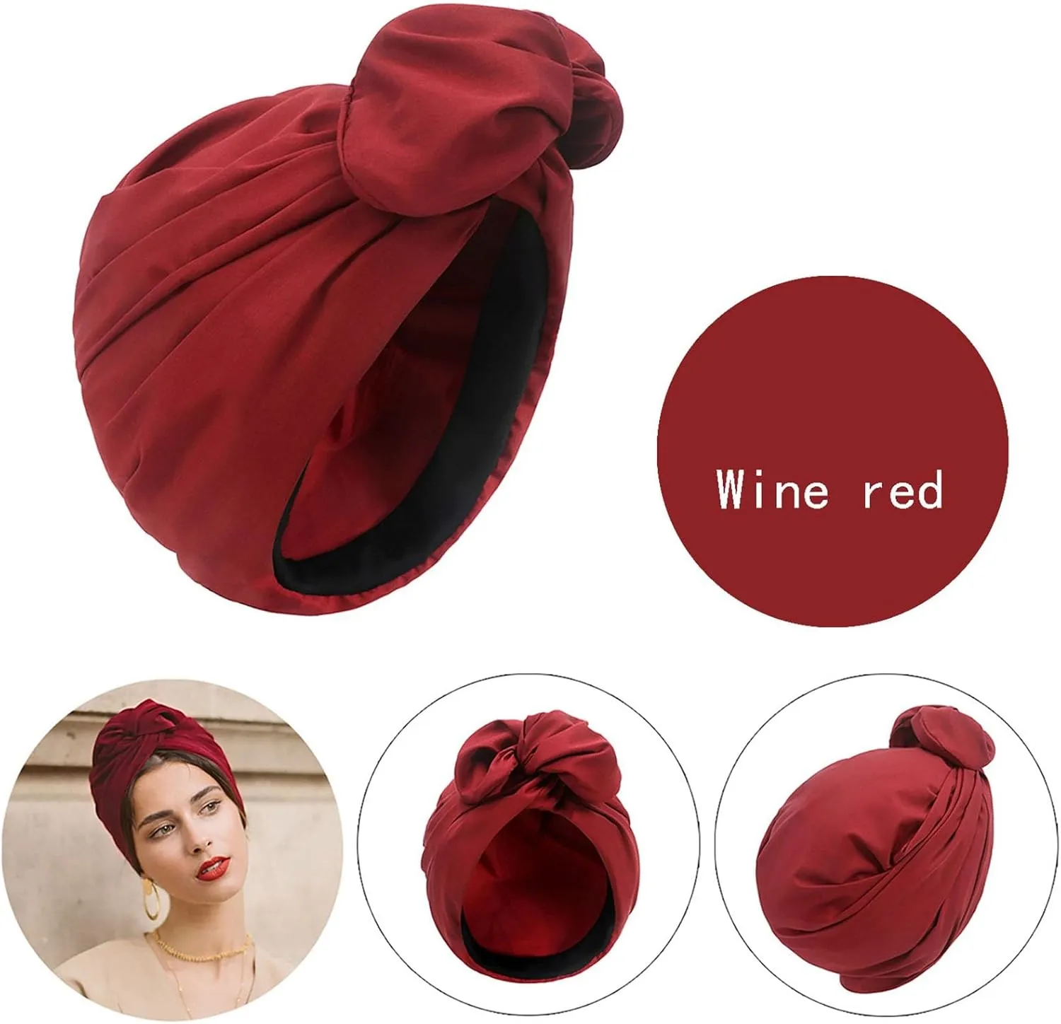 African Turban Beanie Hat Bowknot Headwrap Pre- tied Stretchy Daily Prom Headwraps for Women