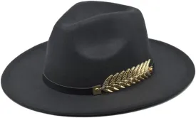 Autumn And Winter Wool Felt Big Brim Hat Men And Women Woolen Chain Hat Classic Retro Jazz Hat 1Pcs