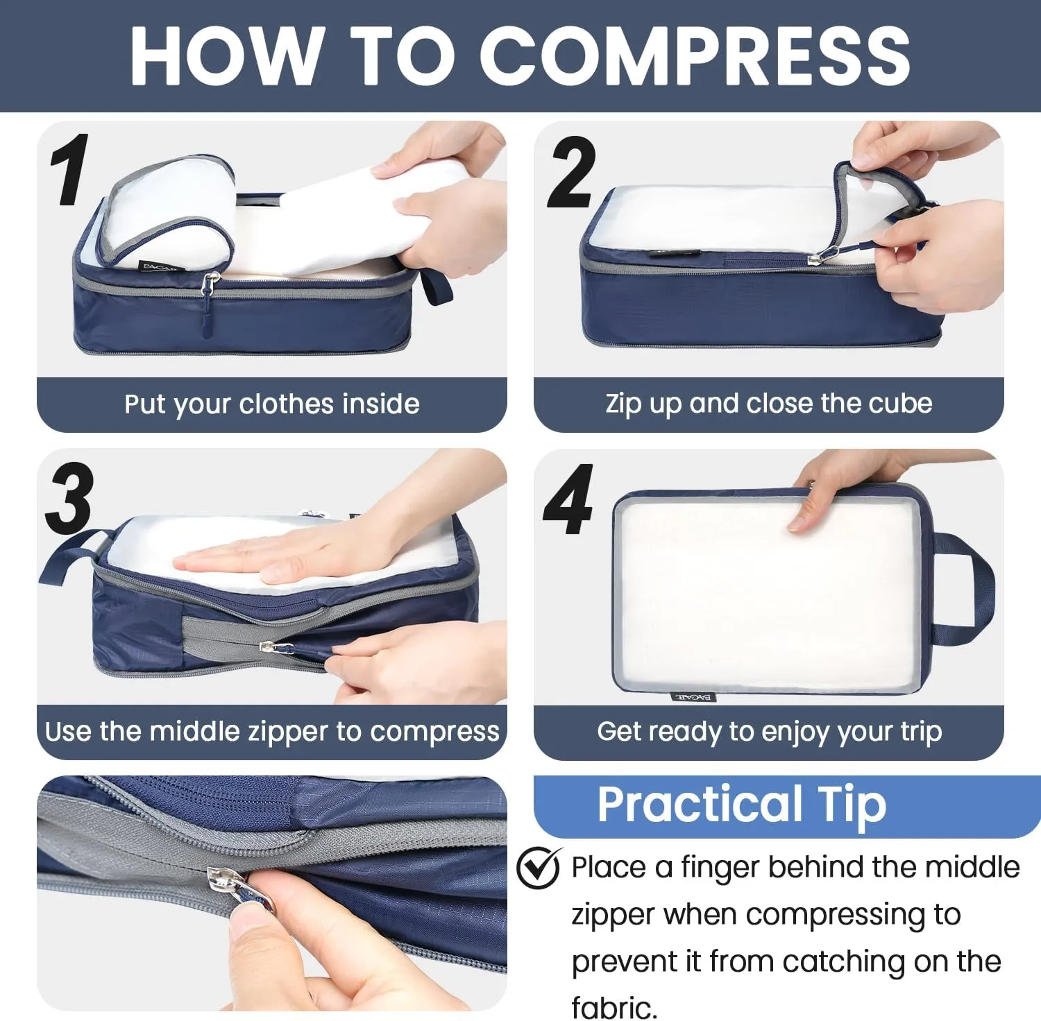 BAGAIL 4 Set/6 Set Ultralight Compression Packing Cubes Packing Organizer for Travel Accessories Luggage Suitcase Backpack