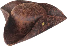 Brown Faux Leather Pirate Hat,Tricorn Pirate Hat,Novelty Leather Pirate Hat for Men Women Halloween Costume Accessories,Cosplay