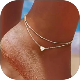 ChicSilver Sterling Silver Anklets for Women 925 Ankle Bracelets for Women Layered Heart Anklet With Beaded Anklets for Women (With Gift Box)