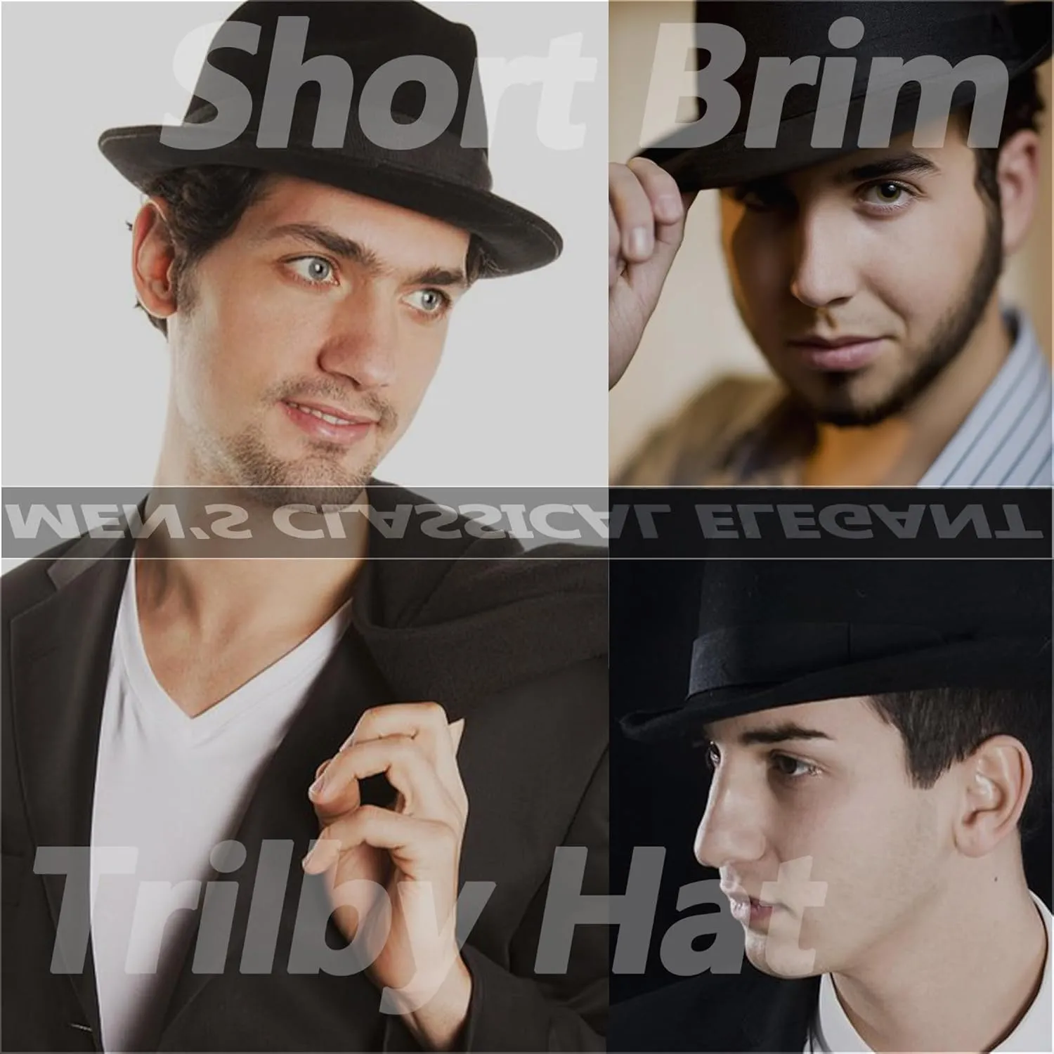 Classic Felt-Trilby-Fedora-Hat with Short-Brim for Women Men - Unisex Manhattan Gangster Jazz Hat Black
