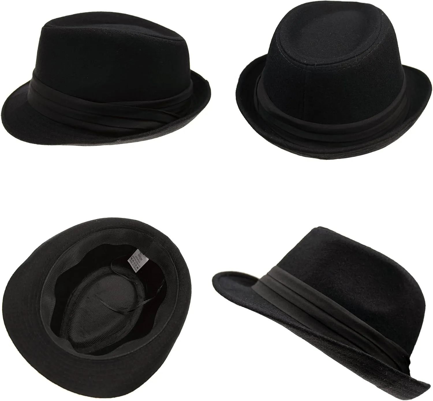 Classic Felt-Trilby-Fedora-Hat with Short-Brim for Women Men - Unisex Manhattan Gangster Jazz Hat Black