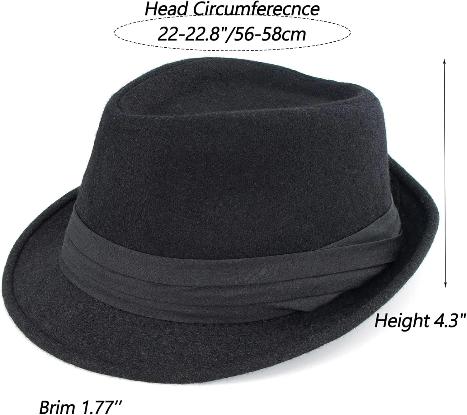 Classic Felt-Trilby-Fedora-Hat with Short-Brim for Women Men - Unisex Manhattan Gangster Jazz Hat Black