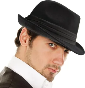 Classic Felt-Trilby-Fedora-Hat with Short-Brim for Women Men - Unisex Manhattan Gangster Jazz Hat Black