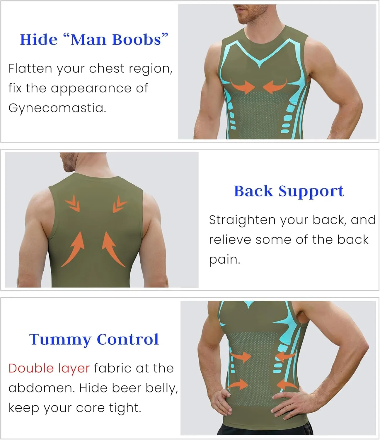 Compression Shirt Men Slimming Body Shaper Vest Crewneck Workout Shirts Tummy Control Undershirts