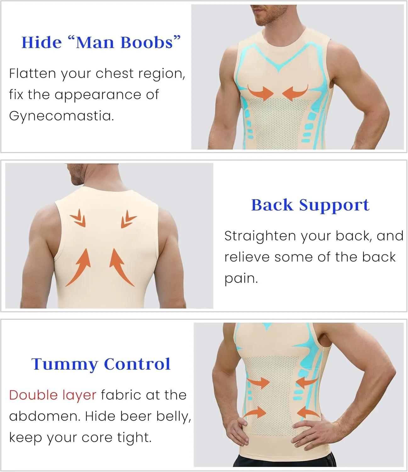 Compression Shirt Men Slimming Body Shaper Vest Crewneck Workout Shirts Tummy Control Undershirts