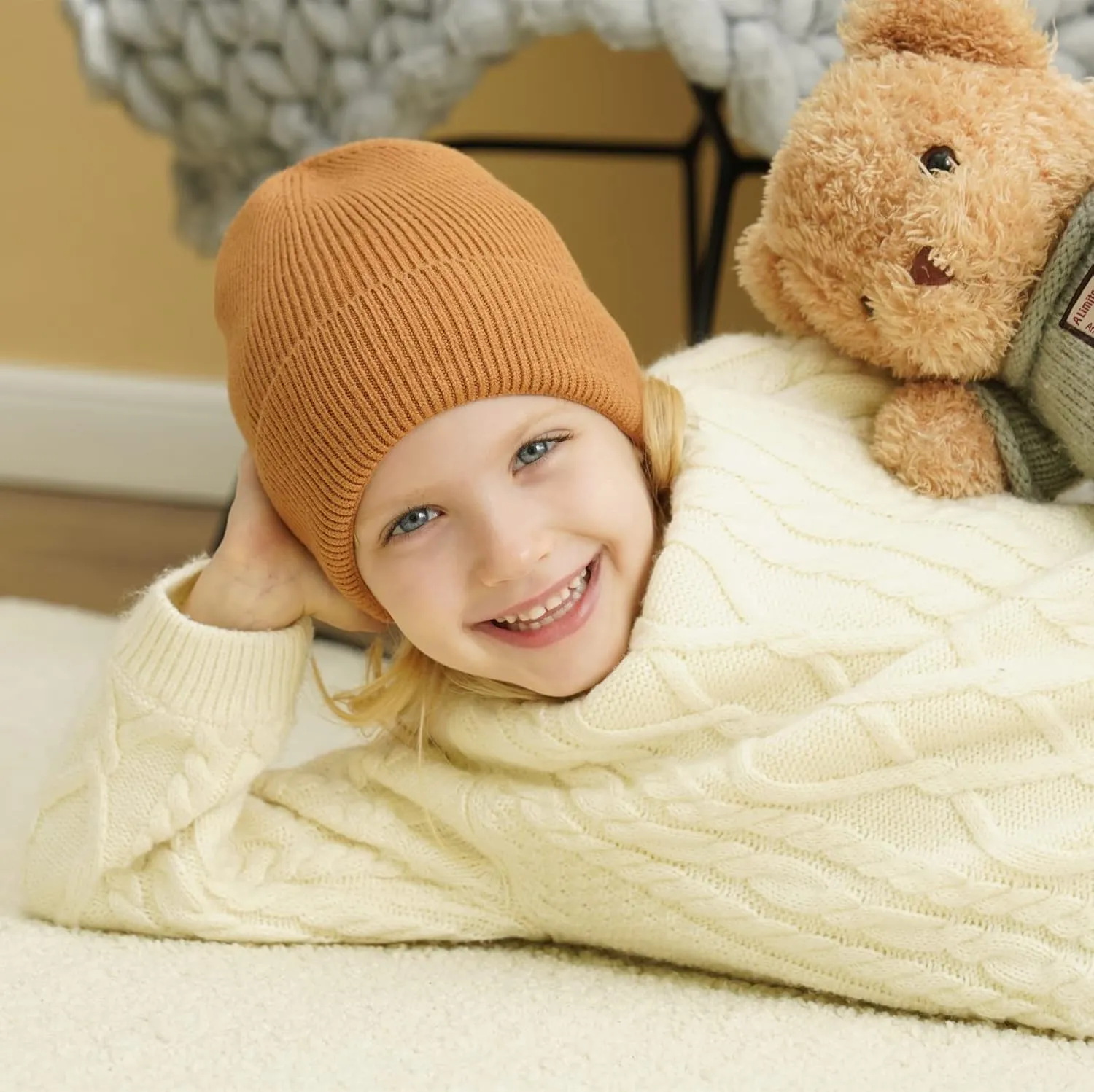 Connectyle Kids Beanie Hat Warm Winter Hats for Boys Girls Fleece Lined Knit Cap