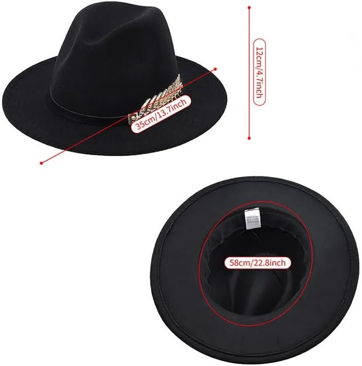 Cowboy Hat for Women and Men Western Felt Fedora Hat Black Wide Brim Cowboy Cowgirl Hat