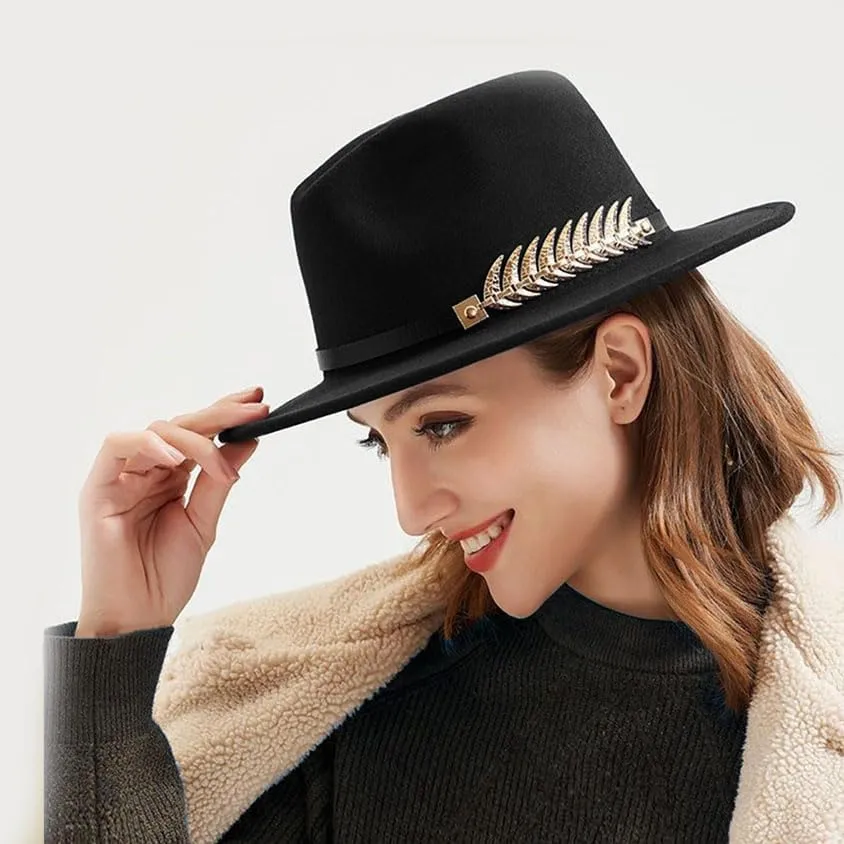 Cowboy Hat for Women and Men Western Felt Fedora Hat Black Wide Brim Cowboy Cowgirl Hat