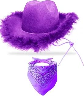 Cowboy Hat with Bandana - Feather Boa Cowgirl Hat for Women & Men,Bachelorette Party Halloween Dress-Up