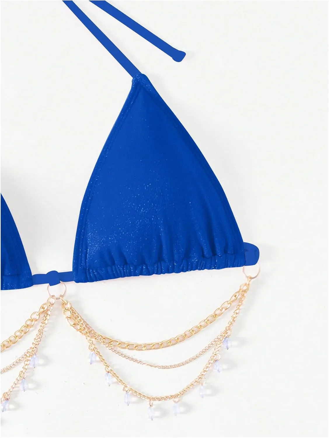 COZYEASE Women's 3 Piece Bikini Set Backless Halter Neck Triangle Chain Swimsuit Set with Beach Skirt