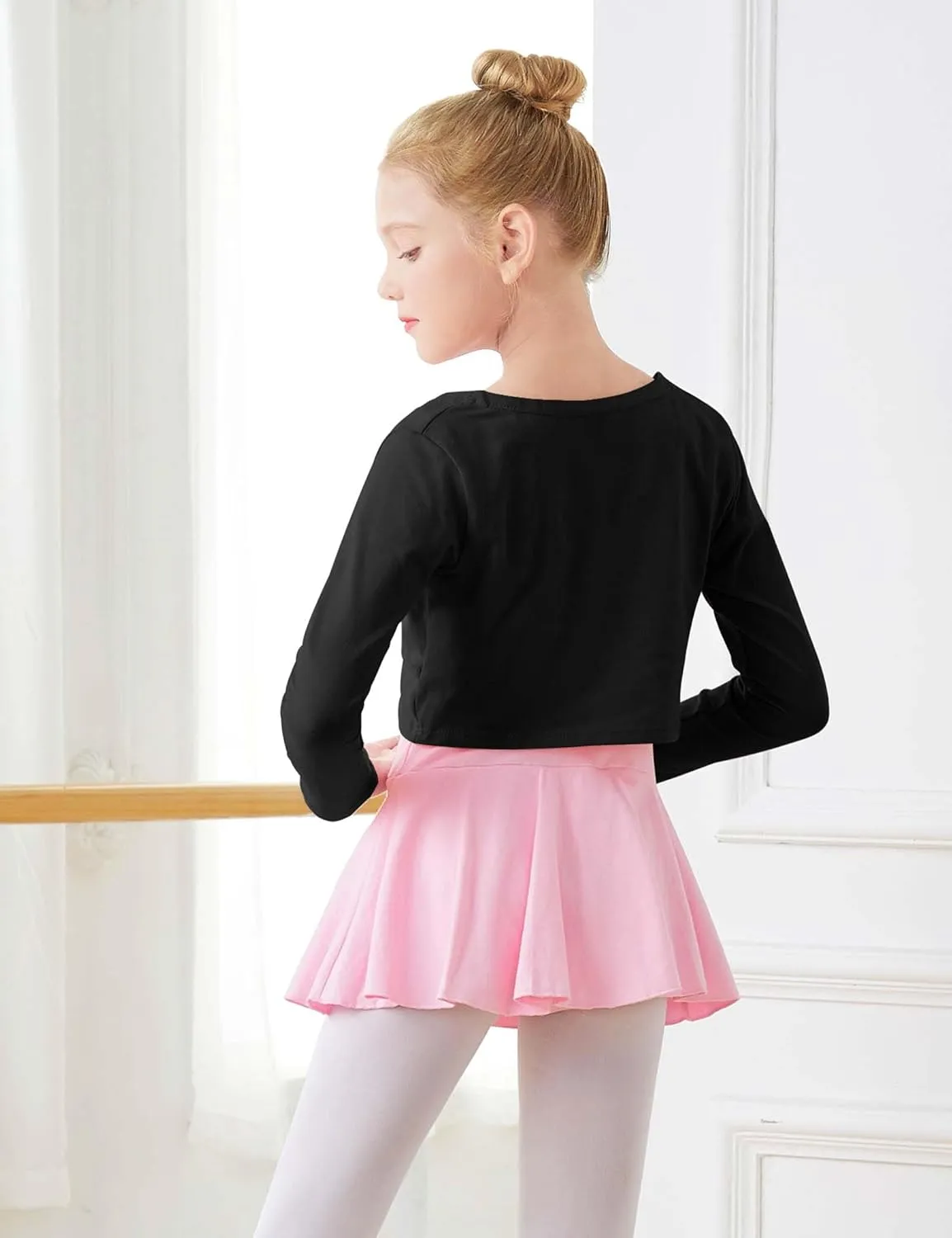Daydance Girl's Dance Crop Tops Ballet Wrap Shrug Sweater Long Sleeve