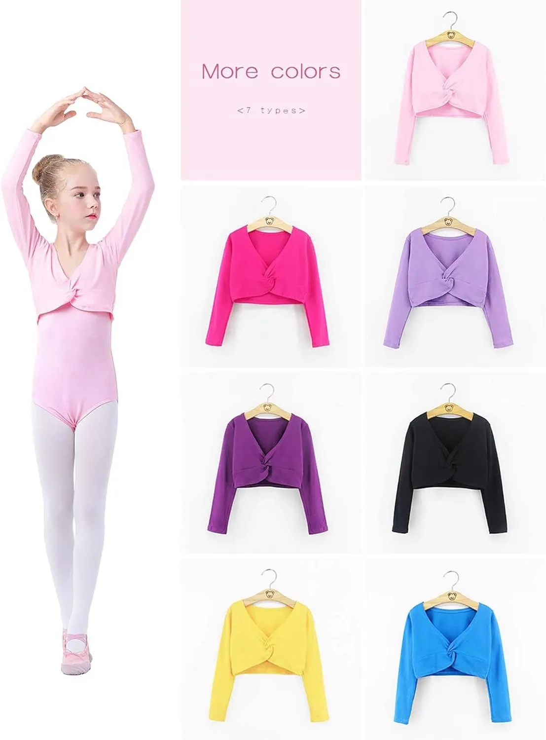 Daydance Girl's Dance Crop Tops Ballet Wrap Shrug Sweater Long Sleeve