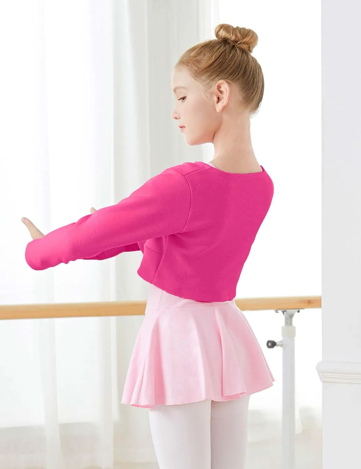 Daydance Girl's Dance Crop Tops Ballet Wrap Shrug Sweater Long Sleeve