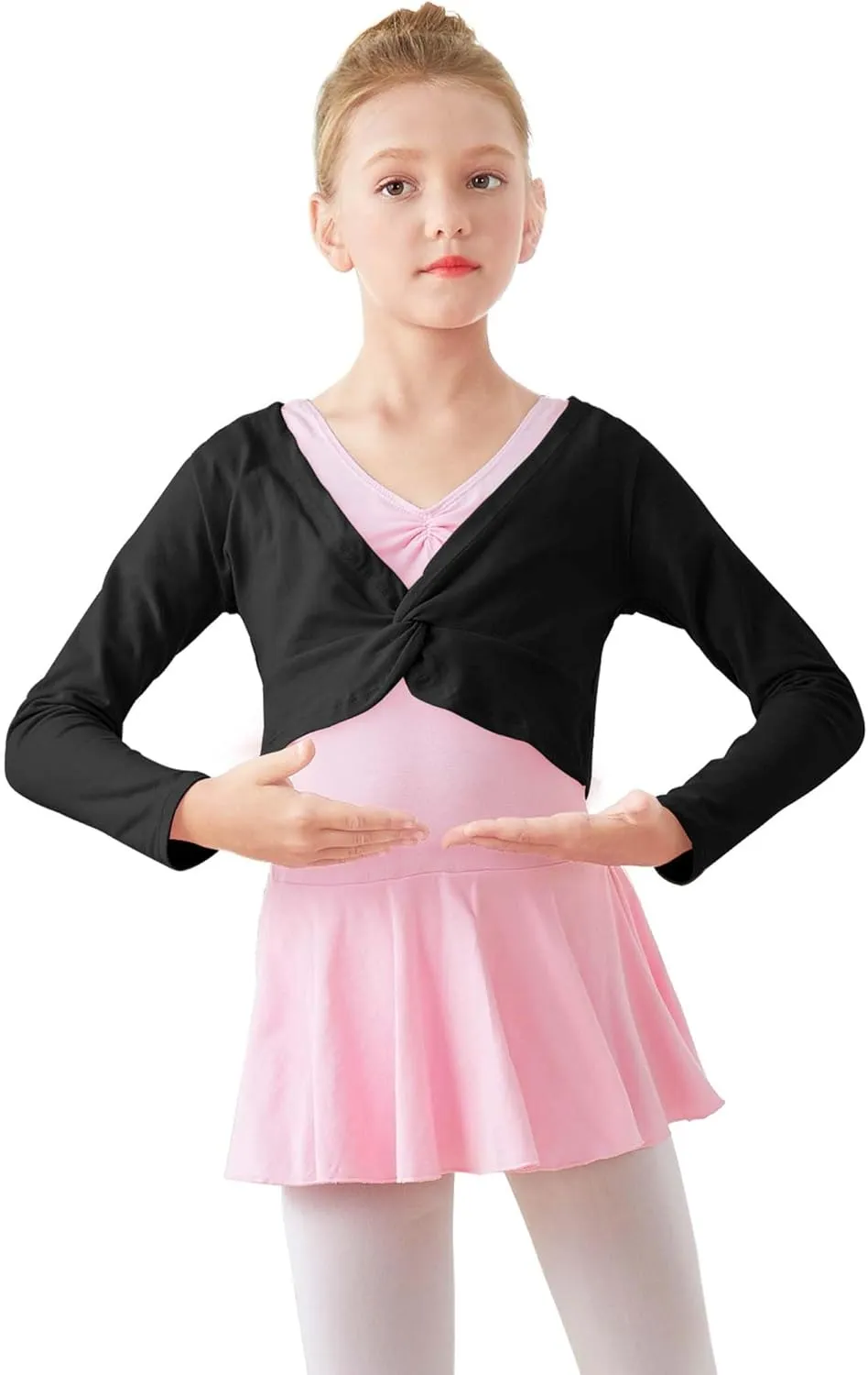 Daydance Girl's Dance Crop Tops Ballet Wrap Shrug Sweater Long Sleeve