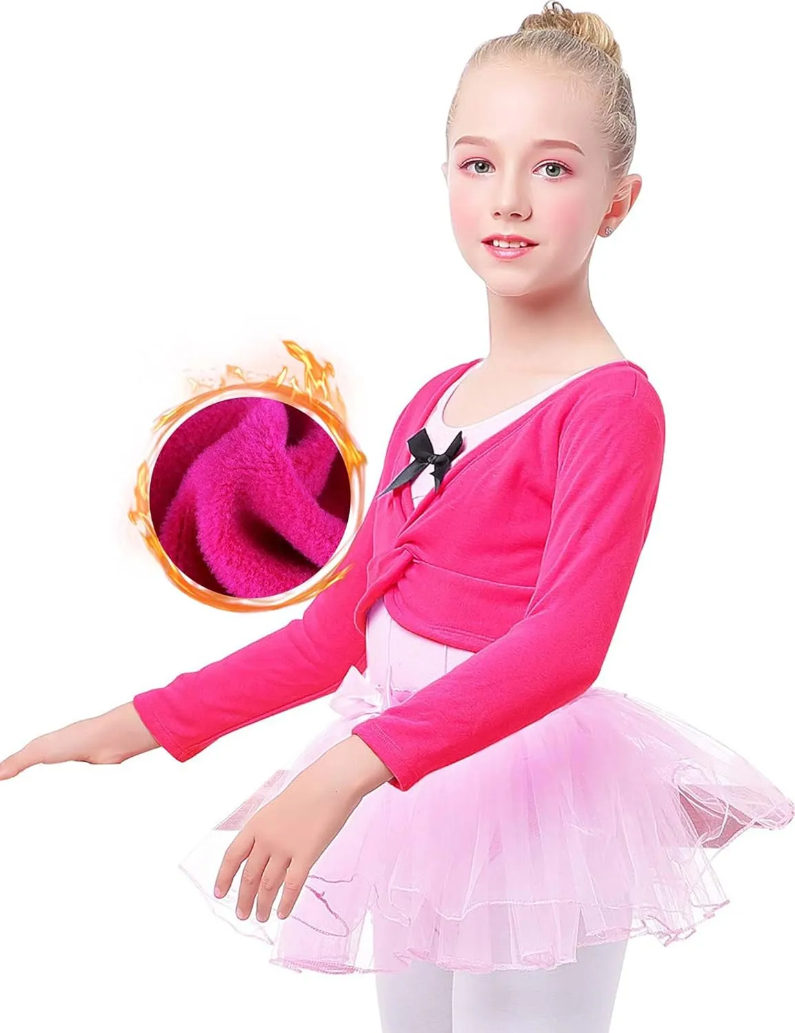 Daydance Girl's Dance Crop Tops Ballet Wrap Shrug Sweater Long Sleeve