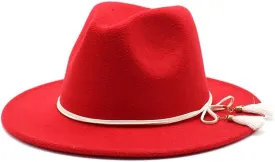 DHAEY 19 Colors National Style Woolen Hat with White Tassel British Felt Hat, Men's and Women's Jazz Flat Brim Hat Luopan Caps & Hats(Rust red)