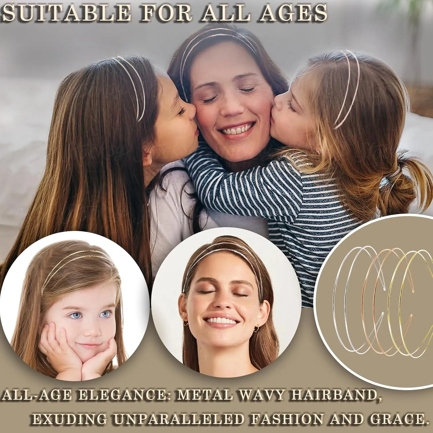 Elegant 4 Pack Gold Metal Thin Hairbands. Elastic Hair Bands for Teens & Women Ideal For Parties And Special Occasions (2 rose golden and 2 silver)