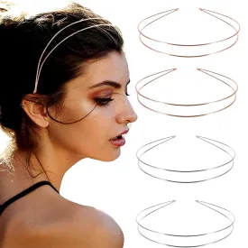 Elegant 4 Pack Gold Metal Thin Hairbands. Elastic Hair Bands for Teens & Women Ideal For Parties And Special Occasions (2 rose golden and 2 silver)