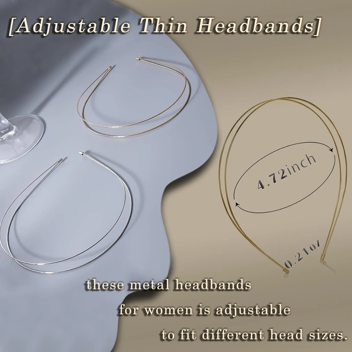 Elegant 4 Pack Gold Metal Thin Hairbands. Elastic Hair Bands for Teens & Women Ideal For Parties And Special Occasions (2 rose golden and 2 silver)