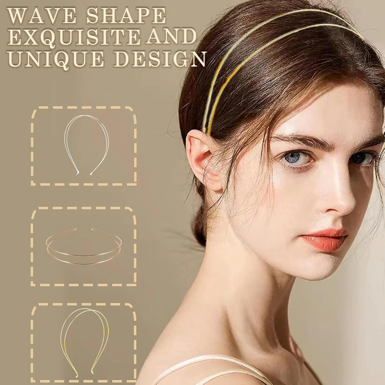 Elegant 4 Pack Gold Metal Thin Hairbands. Elastic Hair Bands for Teens & Women Ideal For Parties And Special Occasions (2 rose golden and 2 silver)