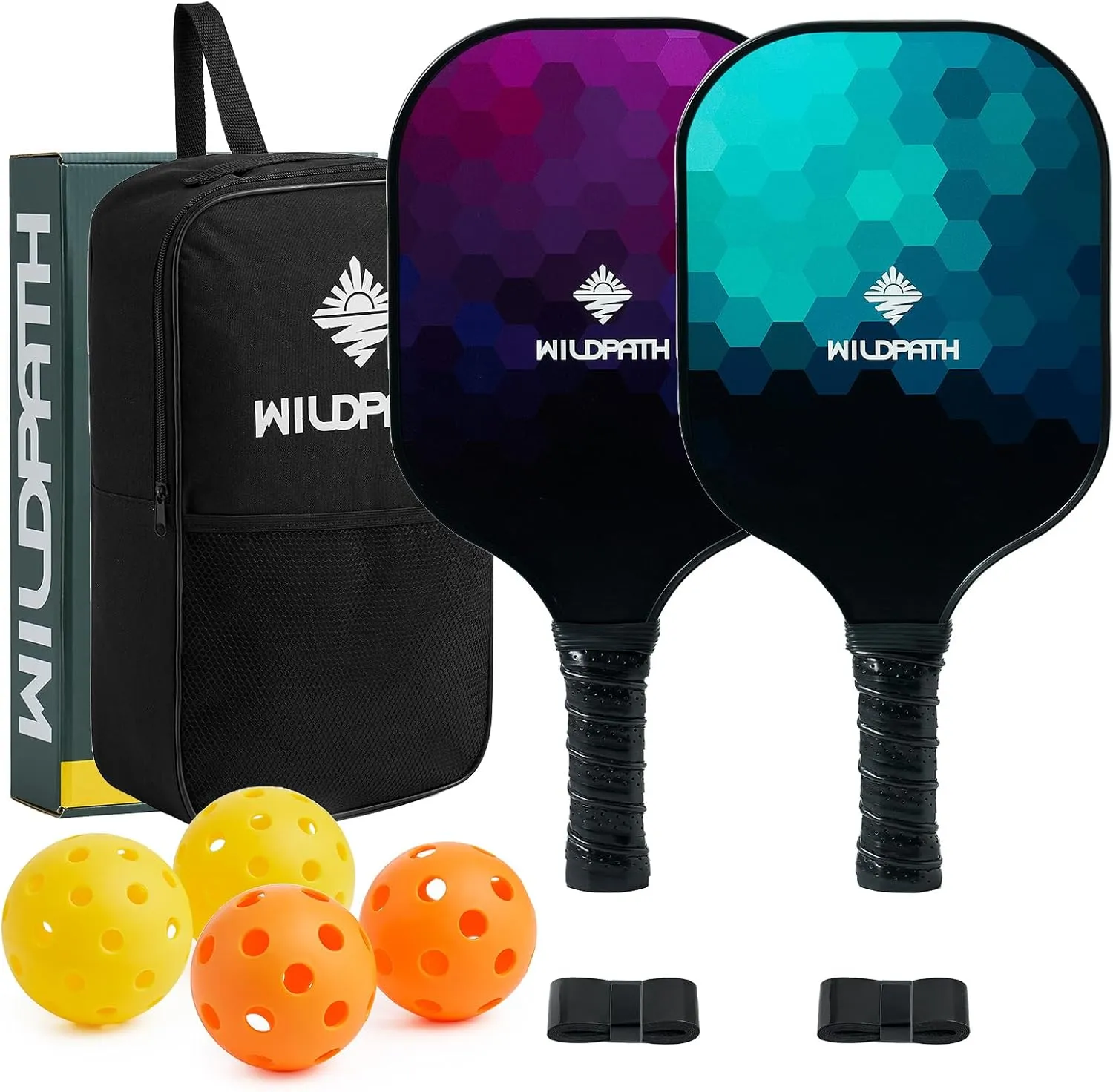 Fiberglass Pickleball Paddles Set of 2 or 4, Lightwight Pickle Ball Rackets 2 or 4 Pack with Polypropylene Core for Beginners