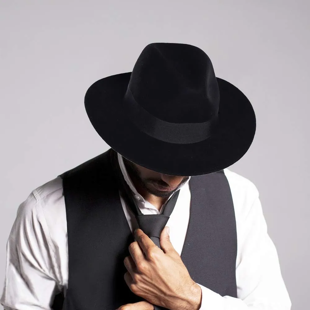 FORBUSITE Wool Felt Wide Brim Fedora Hats for Women Men