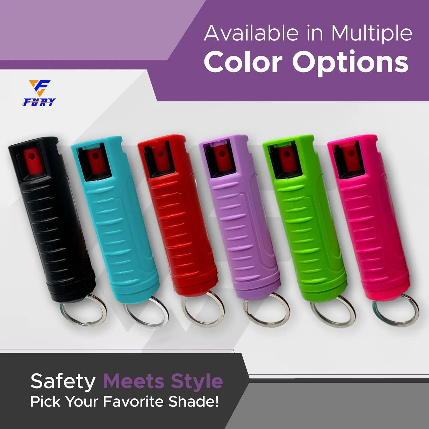 FURY Hardshell Pepper Spray - 12Ft Range, Max Strength, UV Dye Identifier, Anti-Leak & Anti-Misfire, Slidetop Trigger, Belt Clip & Key Ring, Multiple Color Options, Self-Defense Spray