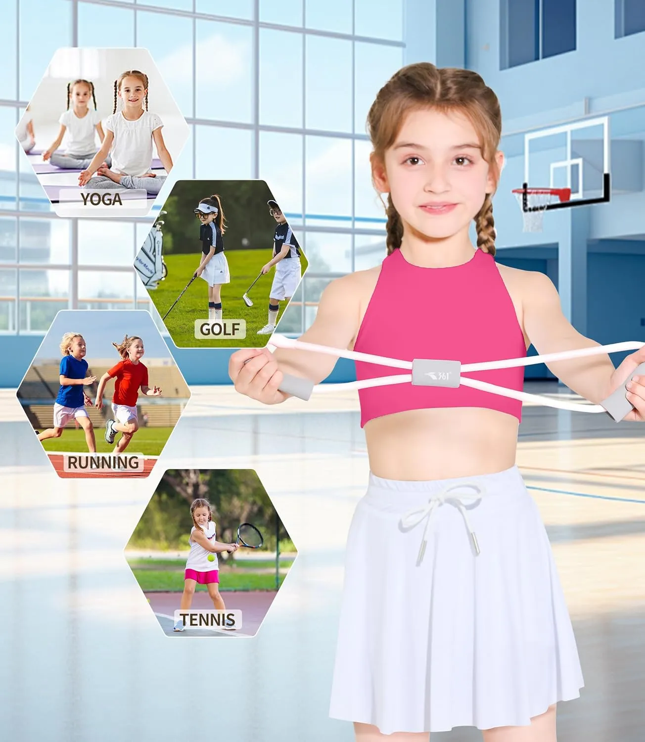 Girls Training Bra Scoop Neck Sports Bra for Teens Kids Strappy Back Dance Yoga Crop Tops