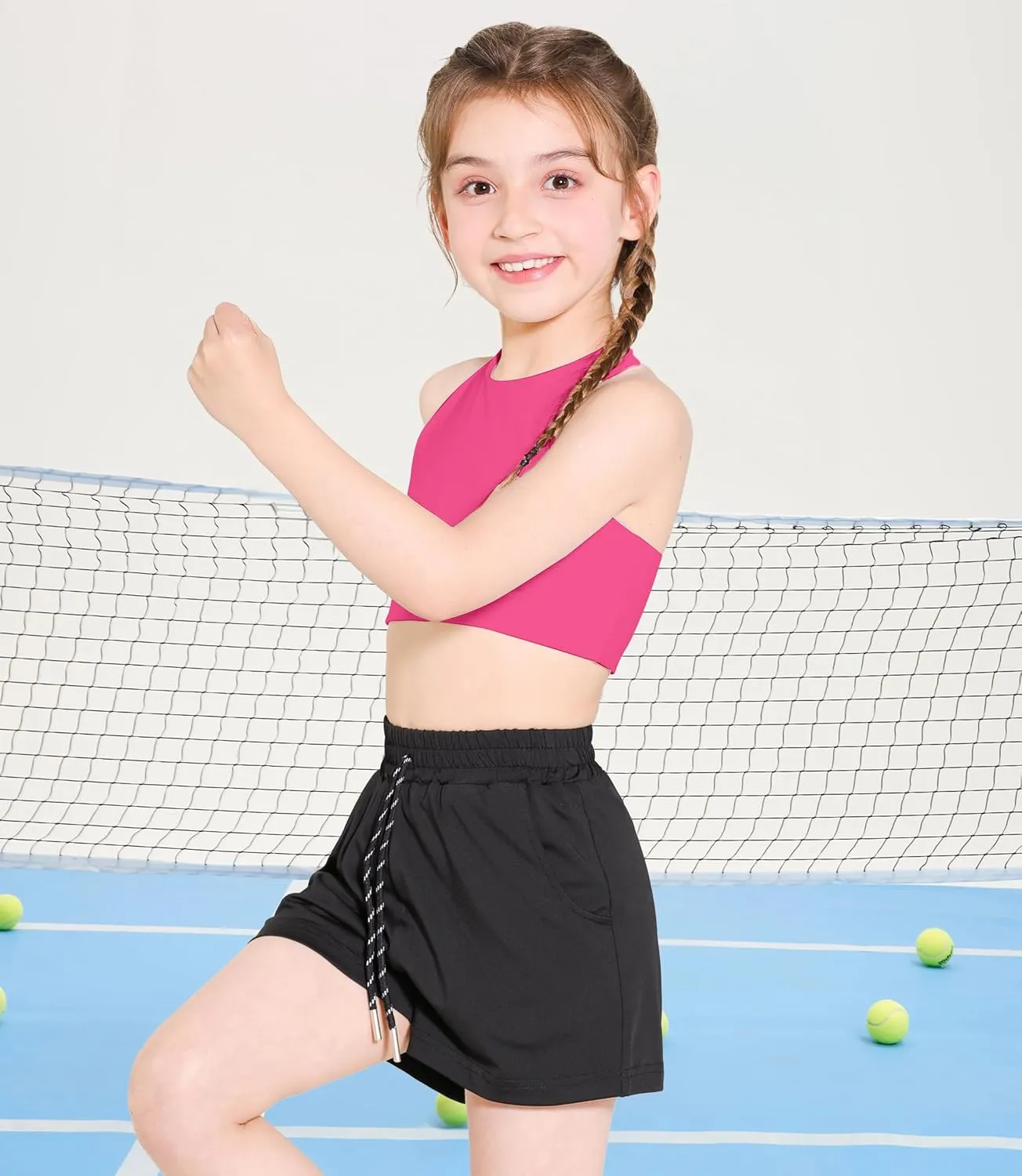 Girls Training Bra Scoop Neck Sports Bra for Teens Kids Strappy Back Dance Yoga Crop Tops