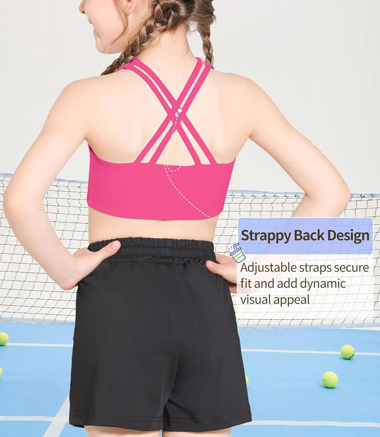 Girls Training Bra Scoop Neck Sports Bra for Teens Kids Strappy Back Dance Yoga Crop Tops