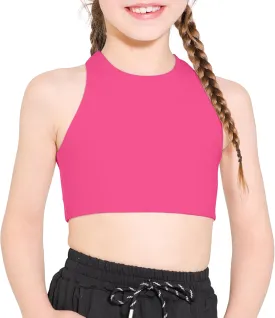 Girls Training Bra Scoop Neck Sports Bra for Teens Kids Strappy Back Dance Yoga Crop Tops