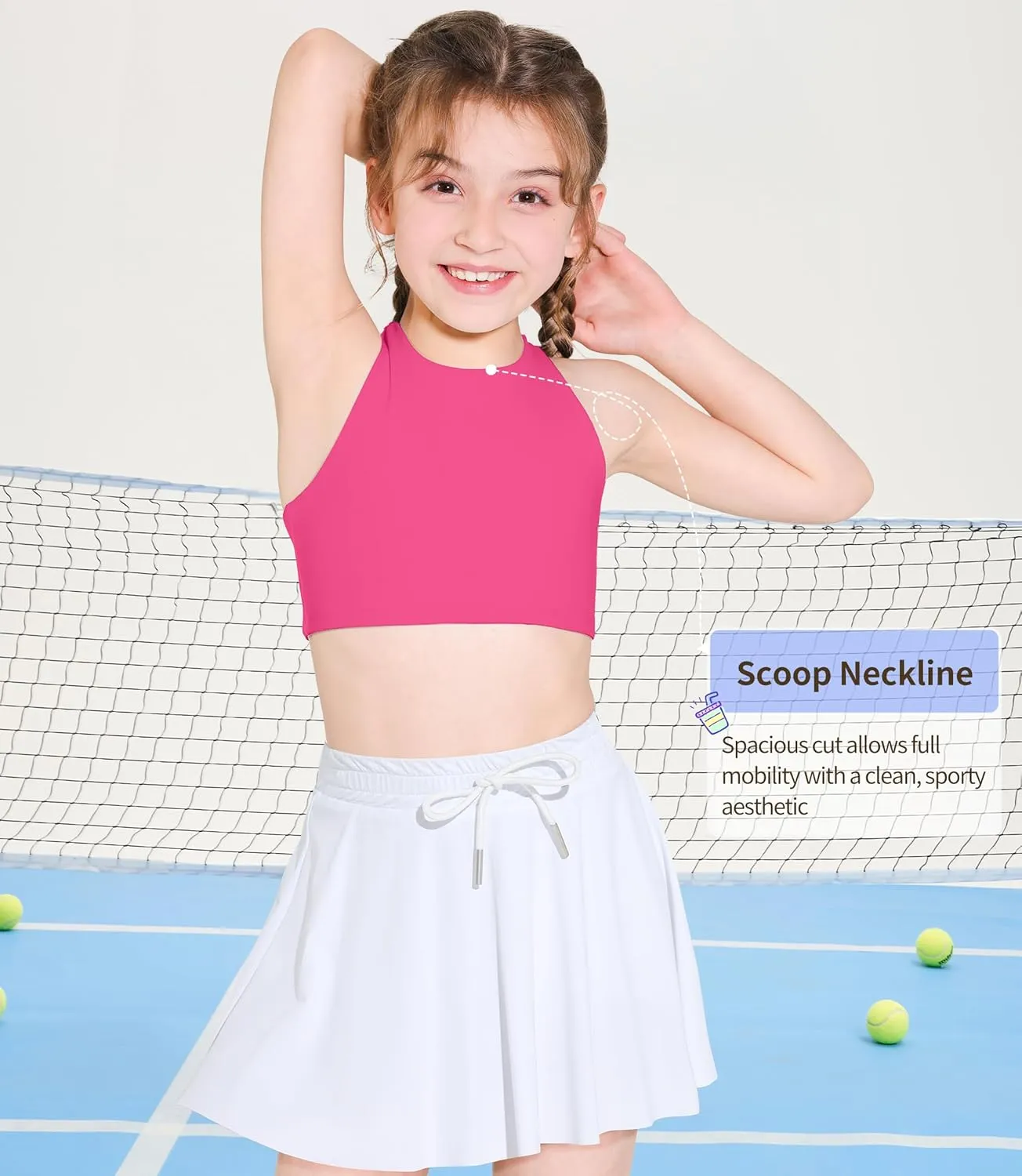Girls Training Bra Scoop Neck Sports Bra for Teens Kids Strappy Back Dance Yoga Crop Tops