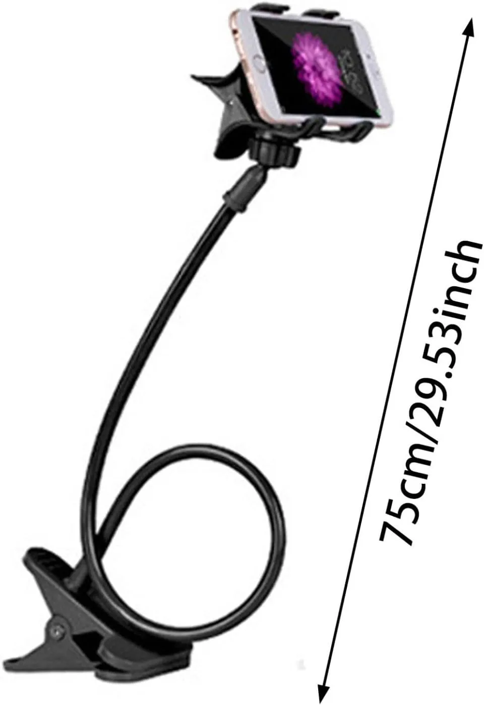 Gooseneck Phone Holder Universal Cell Phone Clip 360 Adjustable Bed Stand Holder with Non Slip Clip for All Phone,Flexible Long Lazy Arm Holder for Bed Desk Headboard Table (Black)