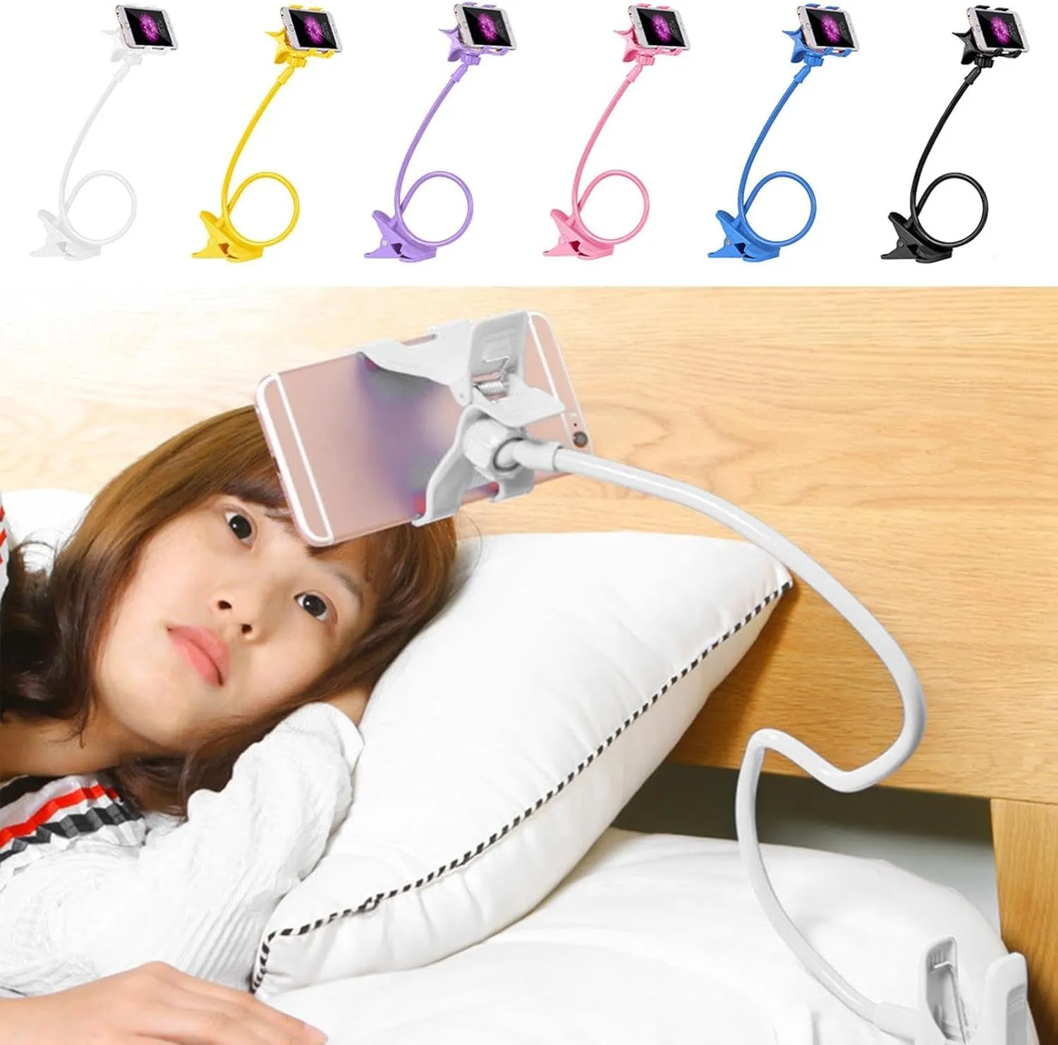 Gooseneck Phone Holder Universal Cell Phone Clip 360 Adjustable Bed Stand Holder with Non Slip Clip for All Phone,Flexible Long Lazy Arm Holder for Bed Desk Headboard Table (Black)