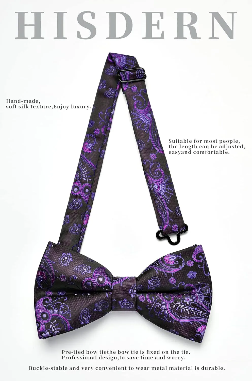 HISDERN Bow Ties for Men Pre-tied Paisley Bow Ties Pocket Square Set Men's Bowtie Wedding Party