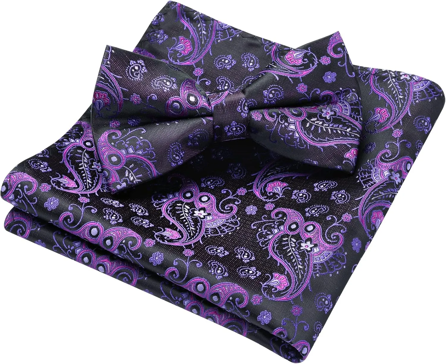 HISDERN Bow Ties for Men Pre-tied Paisley Bow Ties Pocket Square Set Men's Bowtie Wedding Party