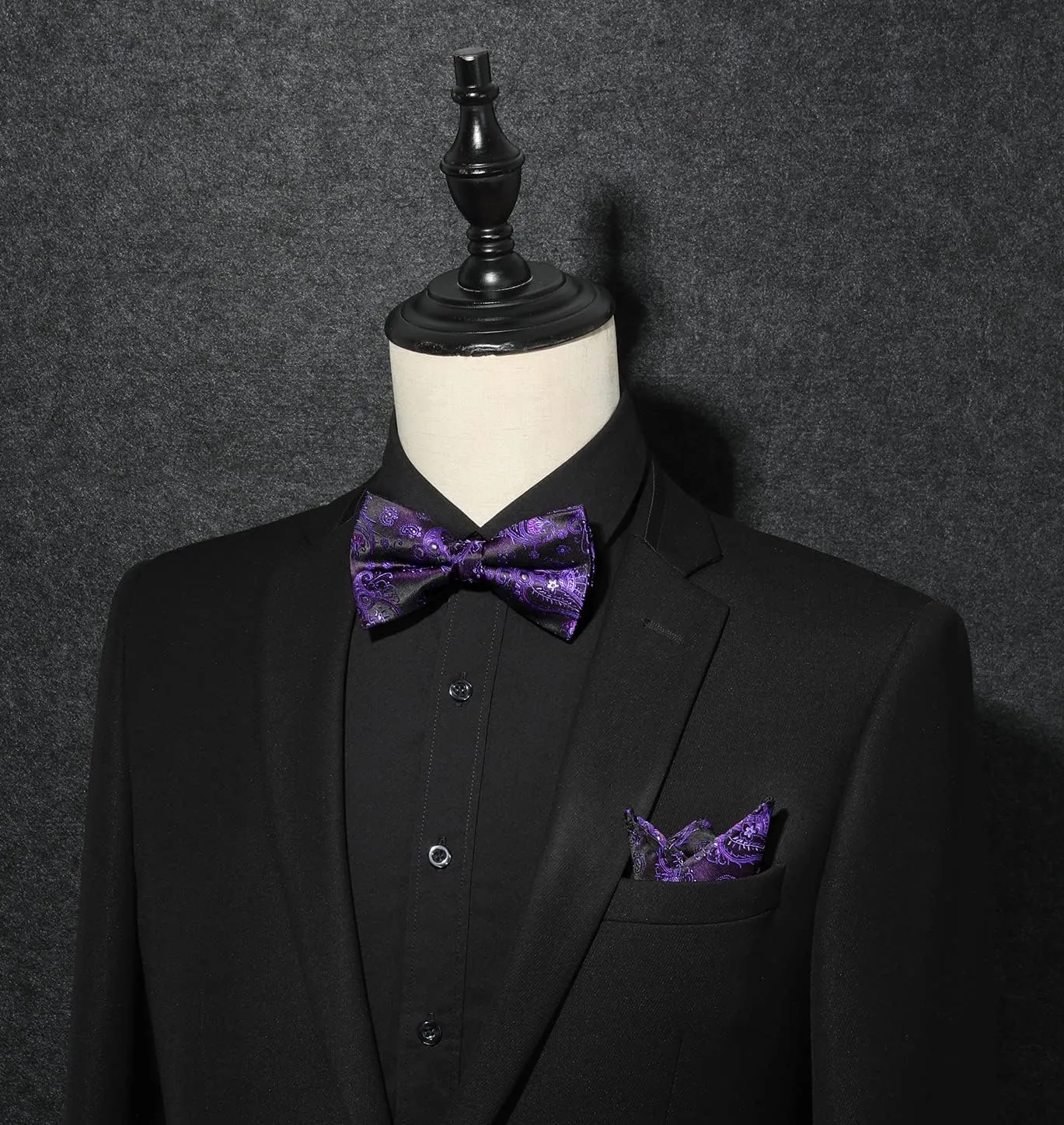 HISDERN Bow Ties for Men Pre-tied Paisley Bow Ties Pocket Square Set Men's Bowtie Wedding Party