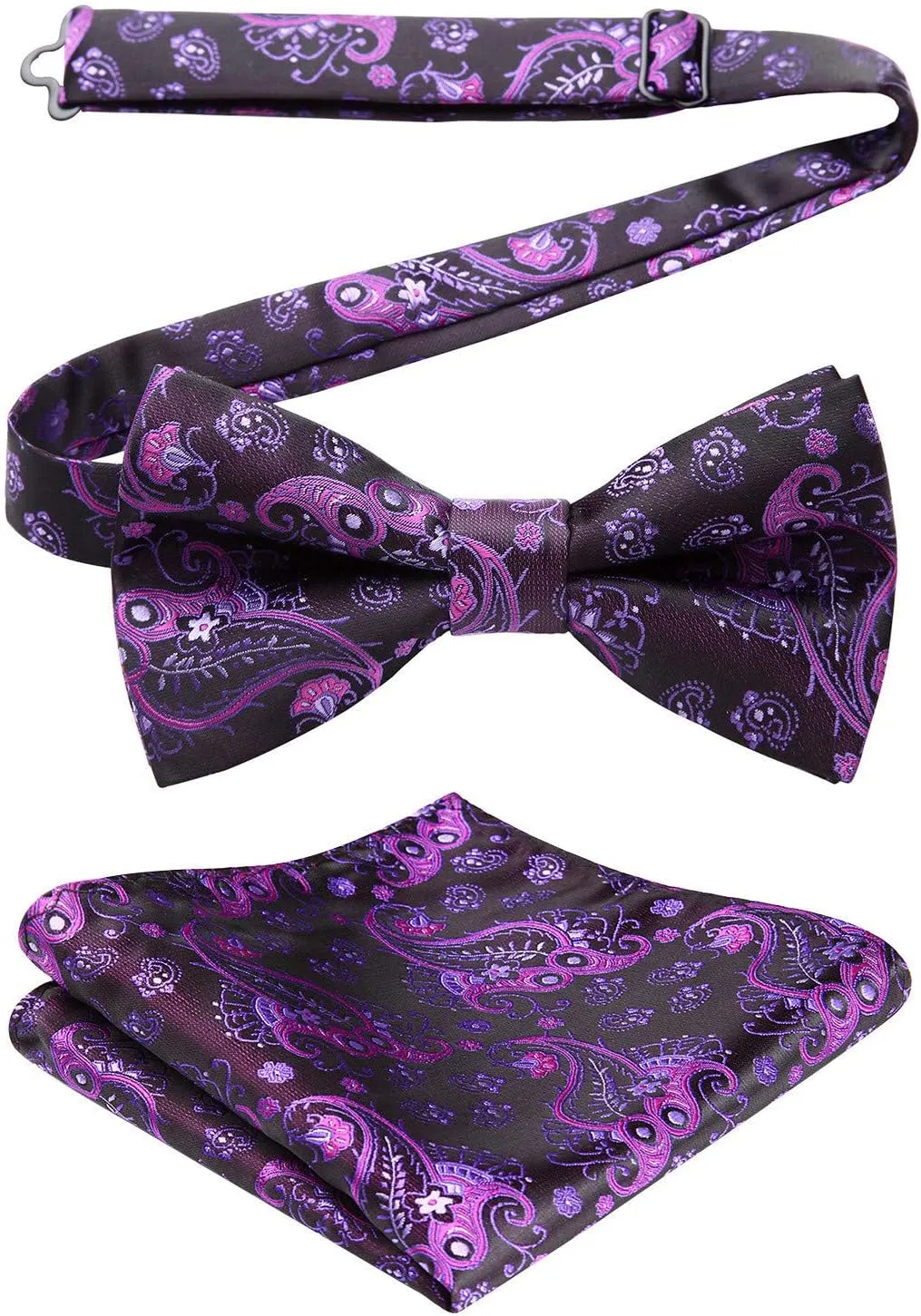 HISDERN Bow Ties for Men Pre-tied Paisley Bow Ties Pocket Square Set Men's Bowtie Wedding Party