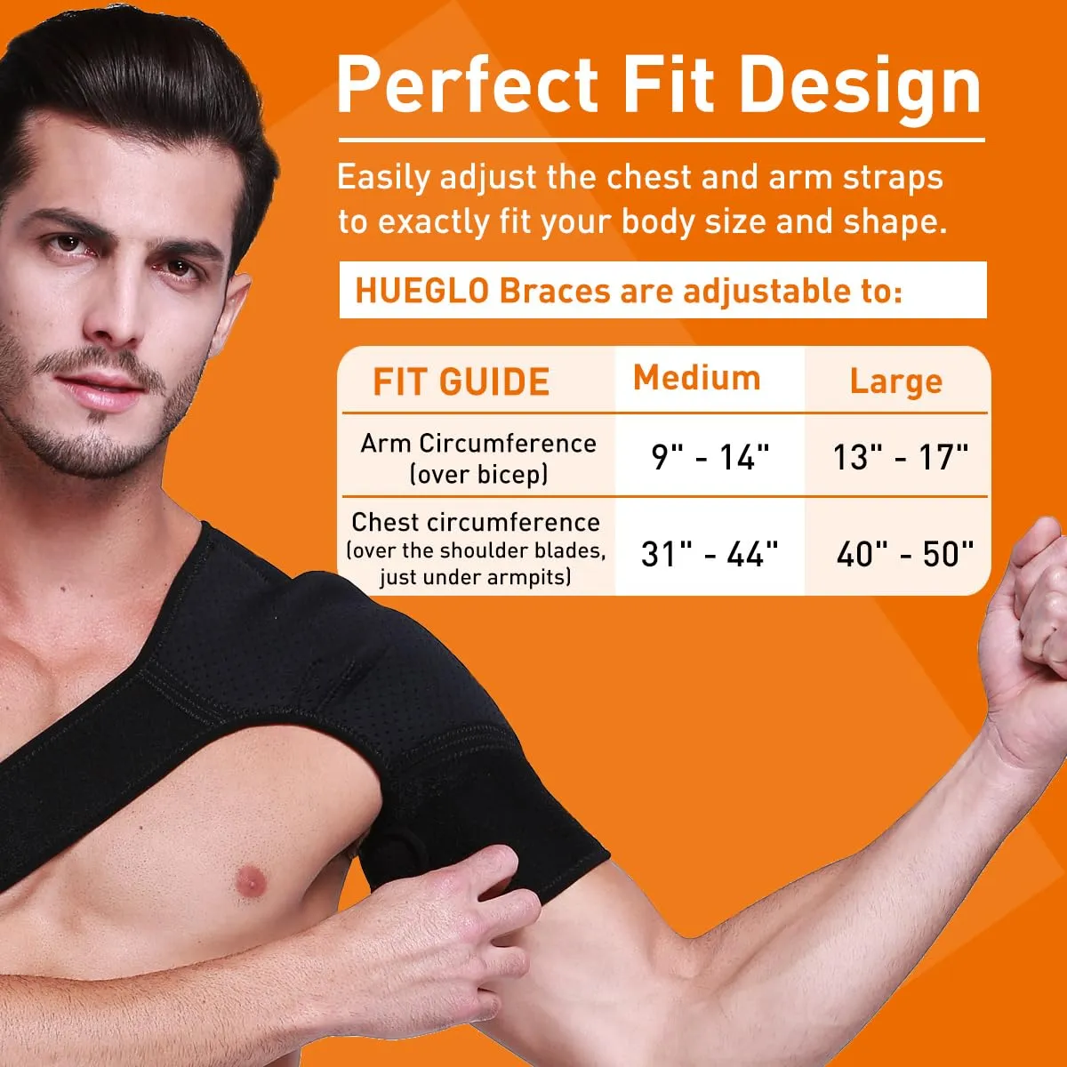Hueglo Left Shoulder Brace for Women Men Rotator Cuff,Adjustable Shoulder Support for Shoulder Pain ReliefDislocated AC Joint,Labrum Tear,Sprain,Soreness, Tendinitis,Shoulder Support Strap