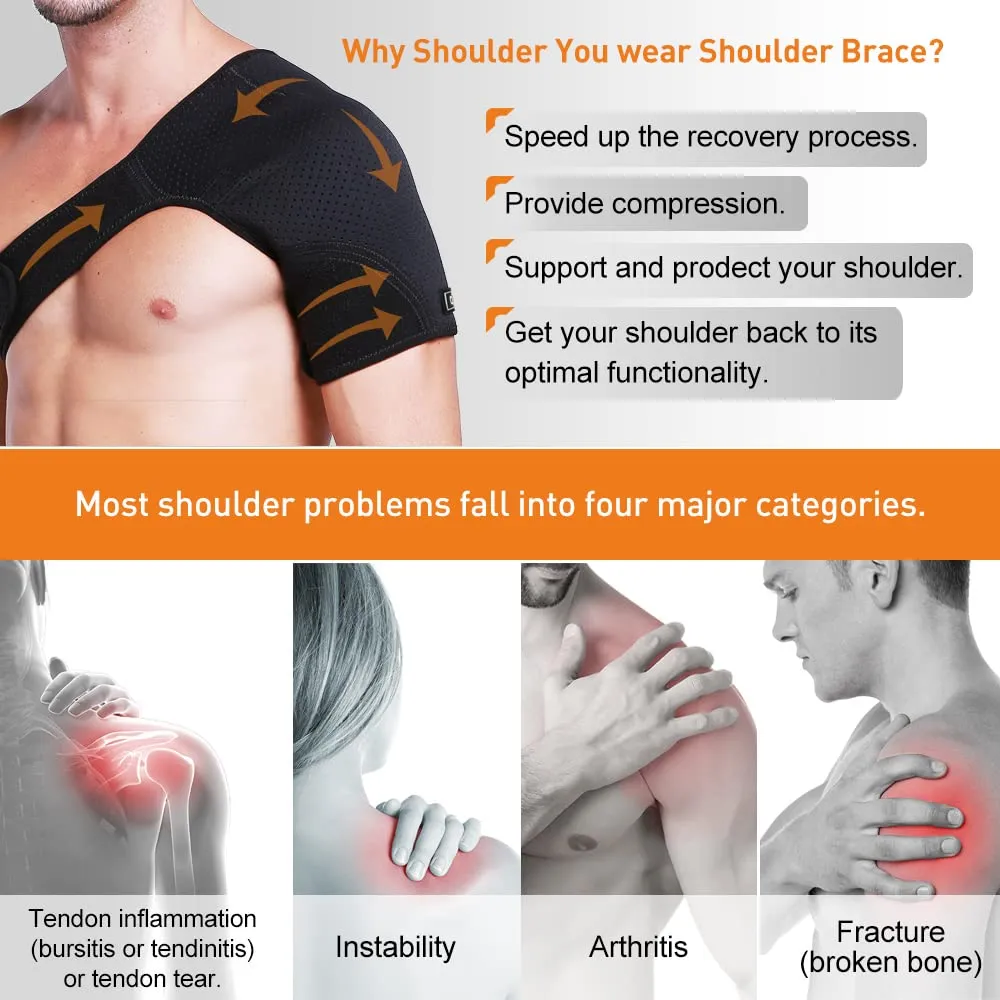 Hueglo Left Shoulder Brace for Women Men Rotator Cuff,Adjustable Shoulder Support for Shoulder Pain ReliefDislocated AC Joint,Labrum Tear,Sprain,Soreness, Tendinitis,Shoulder Support Strap