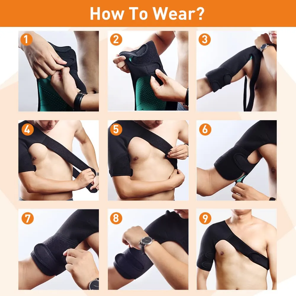 Hueglo Left Shoulder Brace for Women Men Rotator Cuff,Adjustable Shoulder Support for Shoulder Pain ReliefDislocated AC Joint,Labrum Tear,Sprain,Soreness, Tendinitis,Shoulder Support Strap