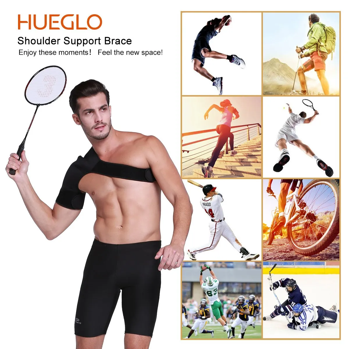Hueglo Left Shoulder Brace for Women Men Rotator Cuff,Adjustable Shoulder Support for Shoulder Pain ReliefDislocated AC Joint,Labrum Tear,Sprain,Soreness, Tendinitis,Shoulder Support Strap