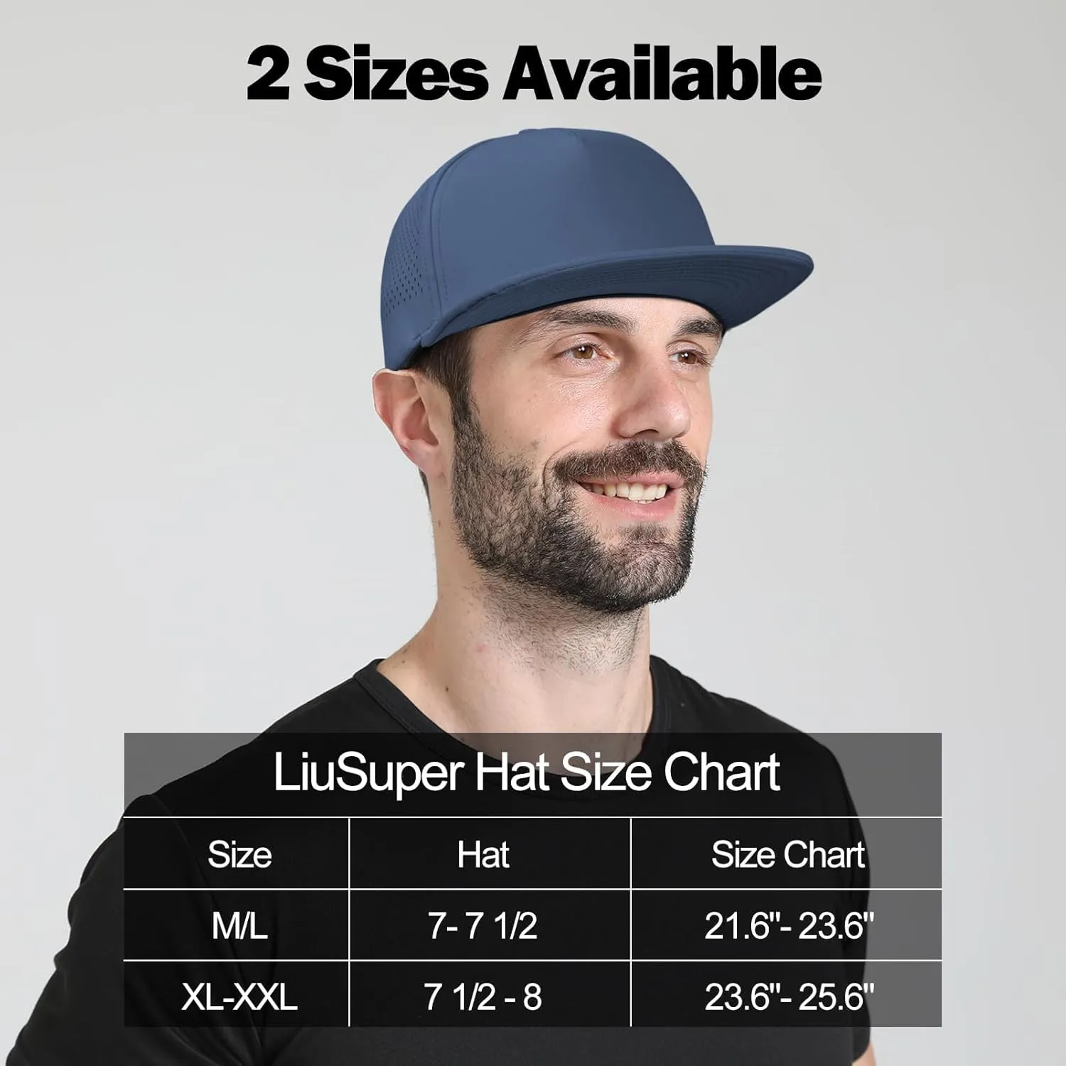 LiuSuper M/L/XL/XXL Flat Brim 5 Panel Hats for Men Performance Mens Snapback Hats Quick Dry Laser Perforated Baseball Cap